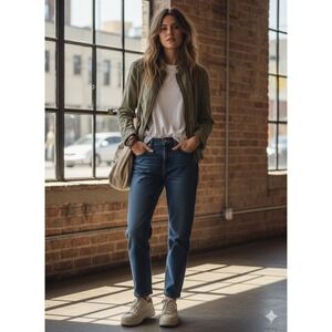 Anthropologie HEI HEI Jacket Small Green Military Moto Utility Mixed Media Indie